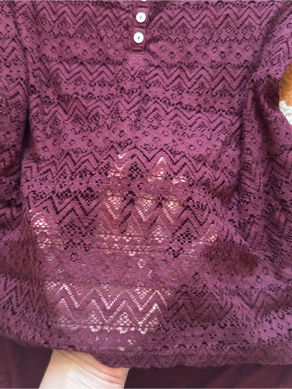 Hollister Burgundy Lace Henley Long Sleeve Top | Size S - Picture 5 of 8